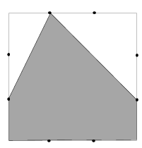 If we create a square having vertices (0,0), (0,3), (3,3), and (3,0), the shaded region is a pentagon with vertices (0,0), (0,1), (1,3), (3,1), and (3,0).