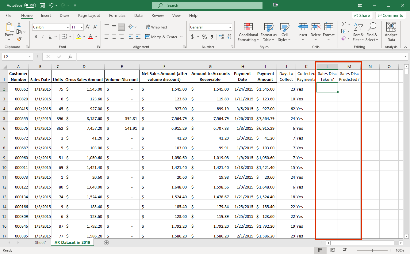 Screenshot of spreadsheet that shows the company is using the net method.