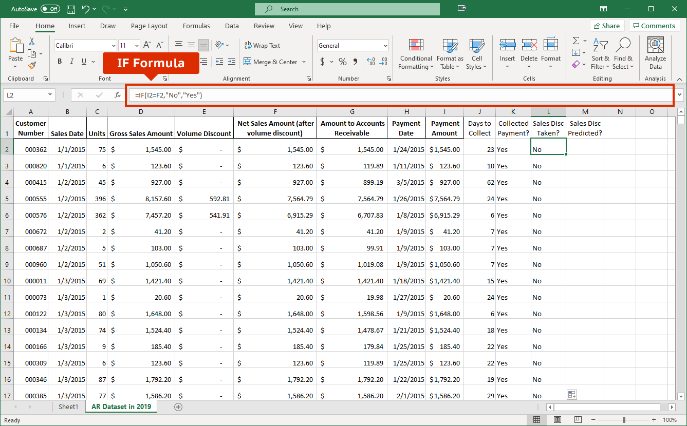 Screenshot of spreadsheet that shows the IF formula.