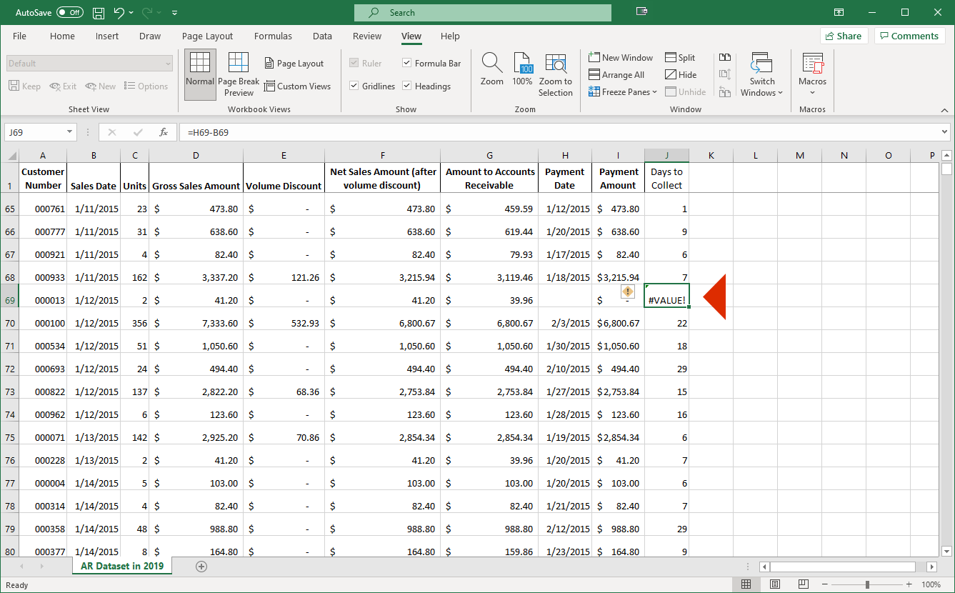 Screenshot showing column for “Days to Collect” added in the spreadsheet.