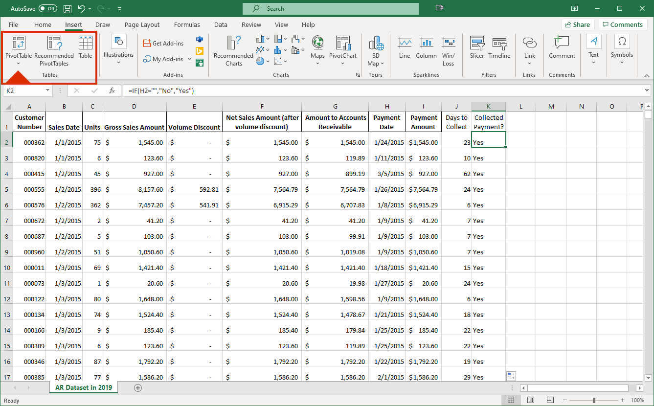 Screenshot of spreadsheet that shows the IF formula in Excel to show whether a certain condition is satisfied. 